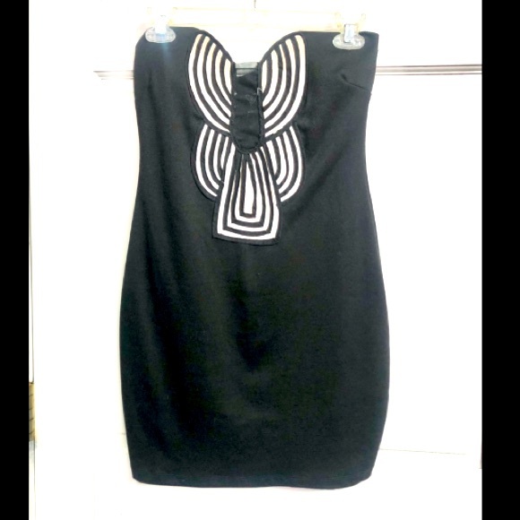 WINDSOR strapless black mini dress with white detail and mesh cleavage size M - Picture 4 of 11